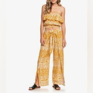 ROXY Olivia Gold Inca Desert Tile Split Wide Leg Pants NWOT